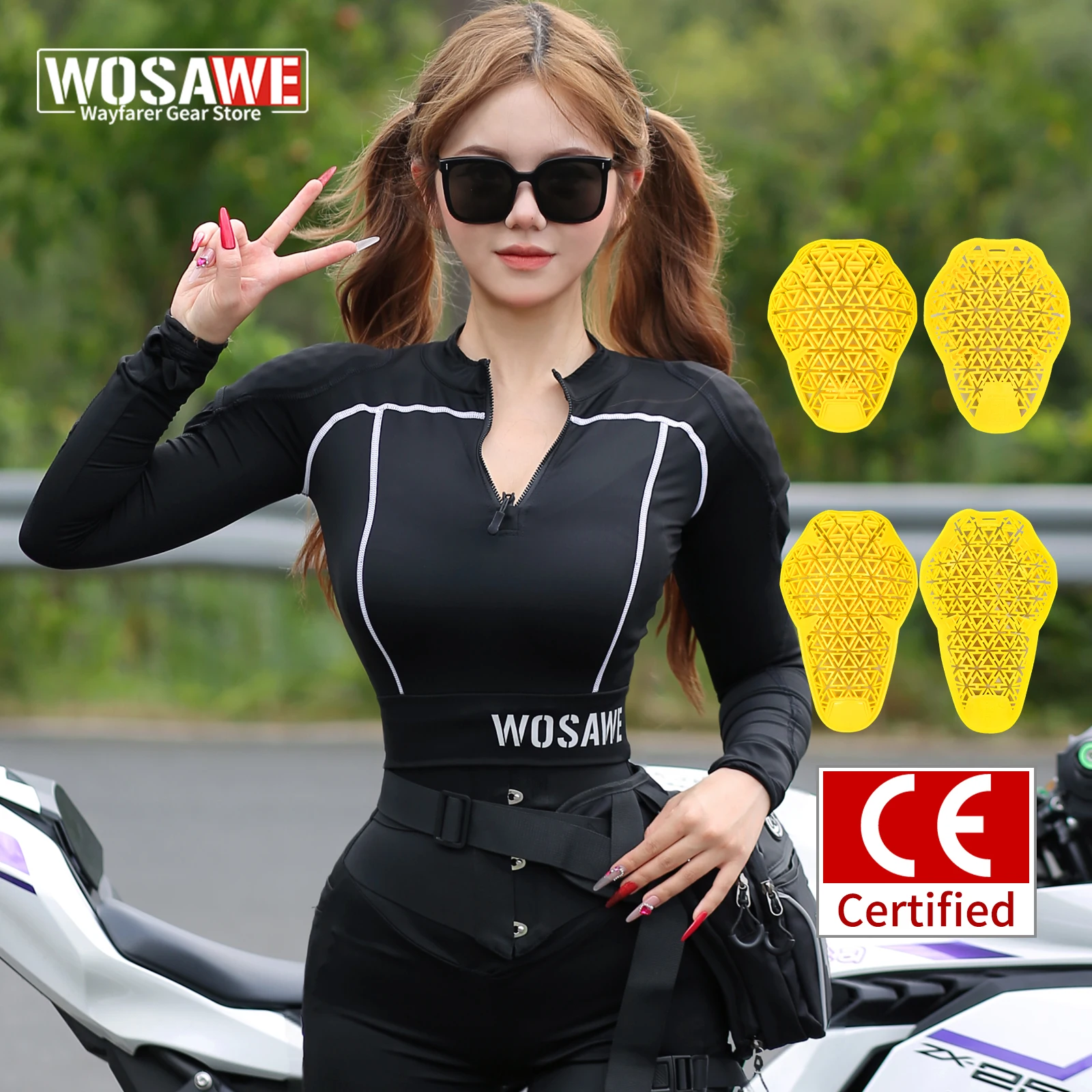 

WOSAWE Womens Motorcycle Jacket Cropped Half Zipper Pullover Padded Summer Motorbike Shirt Soft Armored Scooter Riding Gear