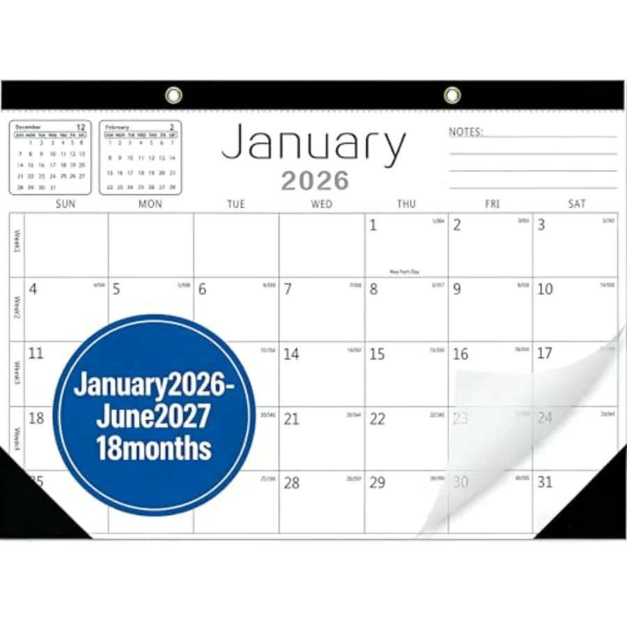 

Wall Calendar -Desk Calendar 2026-2027 from Jan. 2026 to Jun. 202718 Months Calendar 12"×17"Thick Paper with festival Dates and