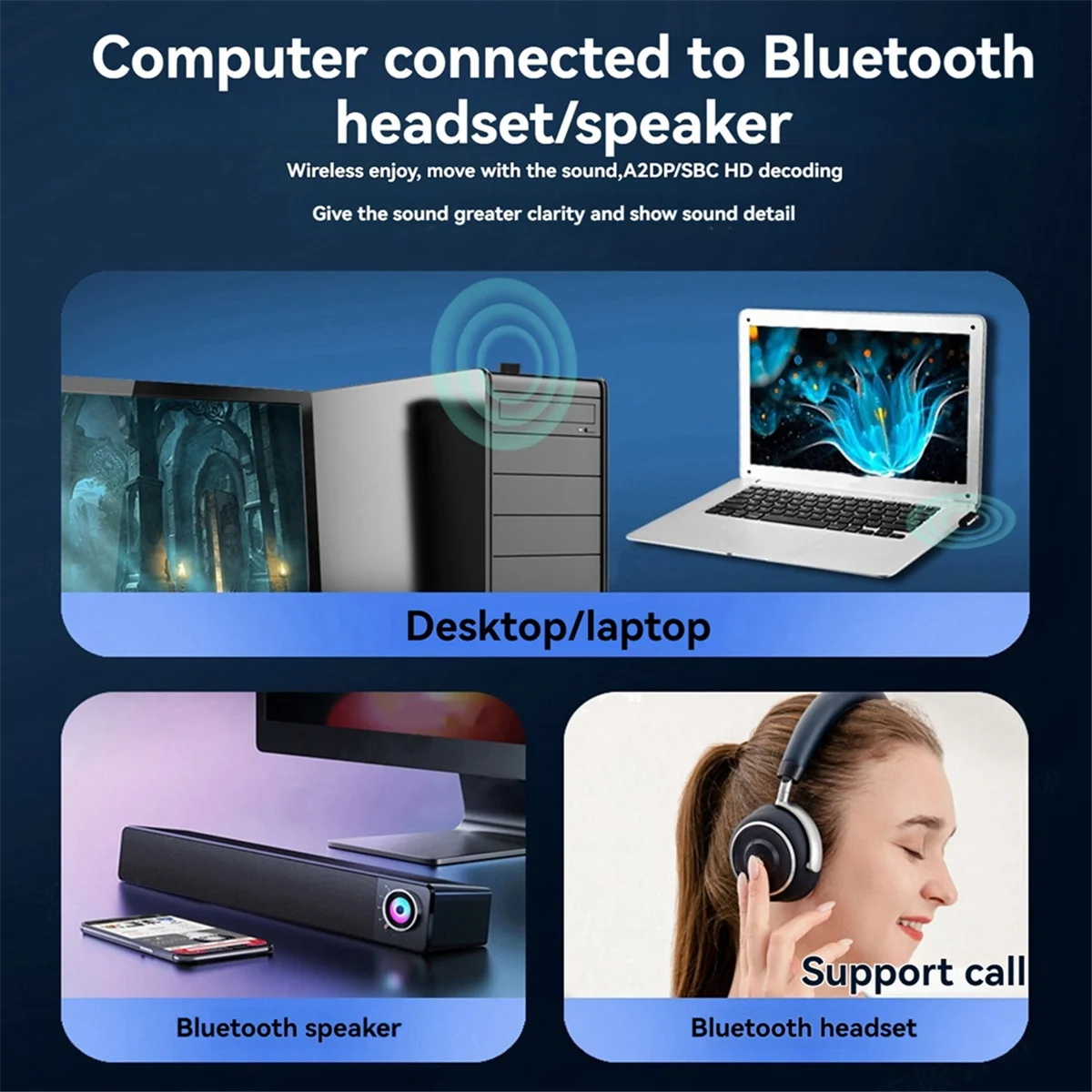 BNGF-Bluetooth 5.4 USB Adapter Mini Bluetooth Receiver Transmitter for PC Laptop Wireless Keyboard Audio