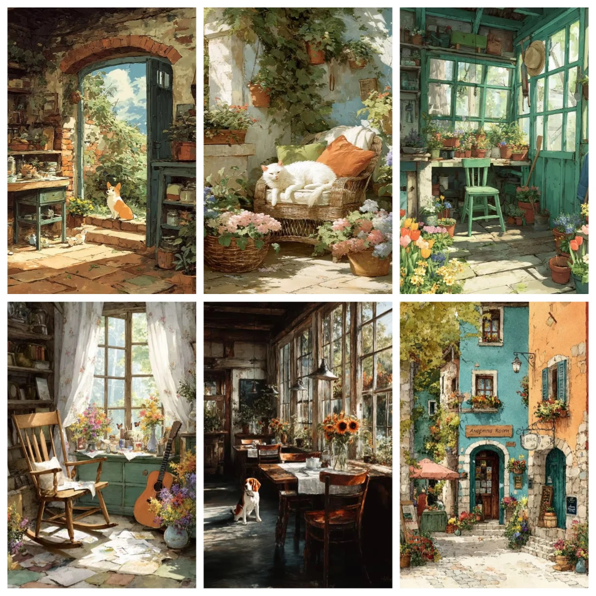 

500/1000/1200/2000PCS Jigsaw Puzzles House Dog Cat Scenery Family Activity Games for Gameroom Bedroom Home Decor Gift