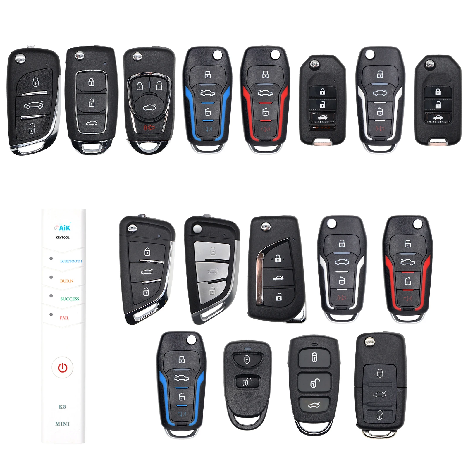 AIK 5pcs Universal Car Remote Key Fob New Design 3 Buttons for K3 machine Tool Key DIY Remote Control Keyless Replacement