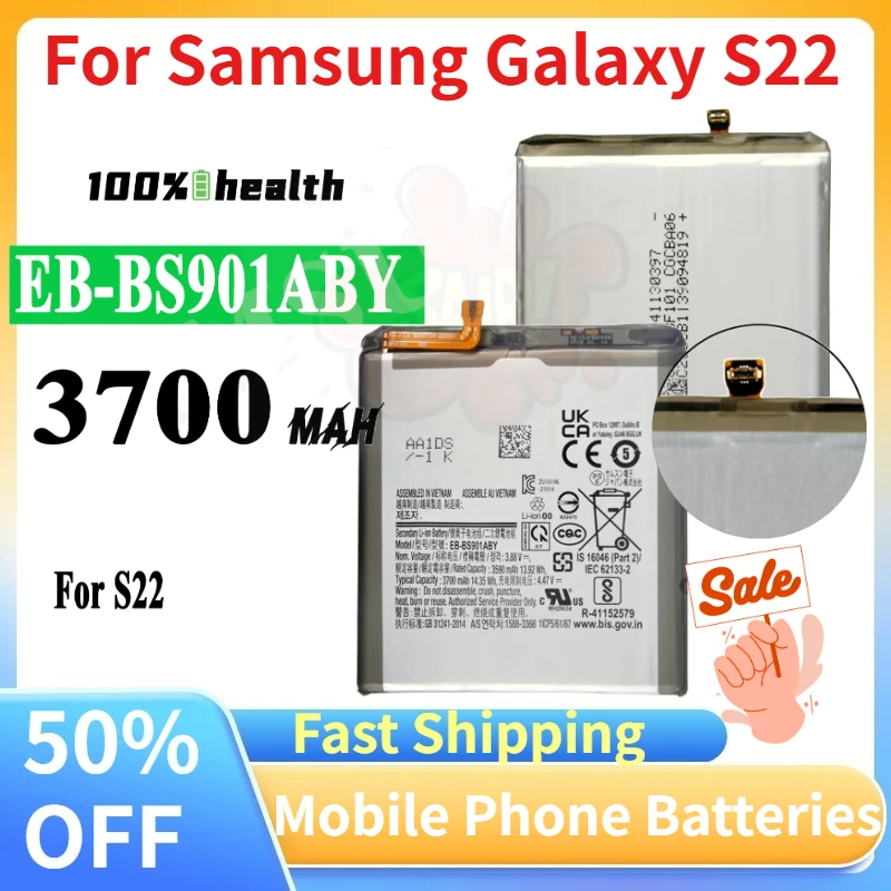 

Brand New 3700mAh EB-BS901ABY High Quality Replacement Battery for Samsung Galaxy S22 Mobile Phone Batteries Accessories