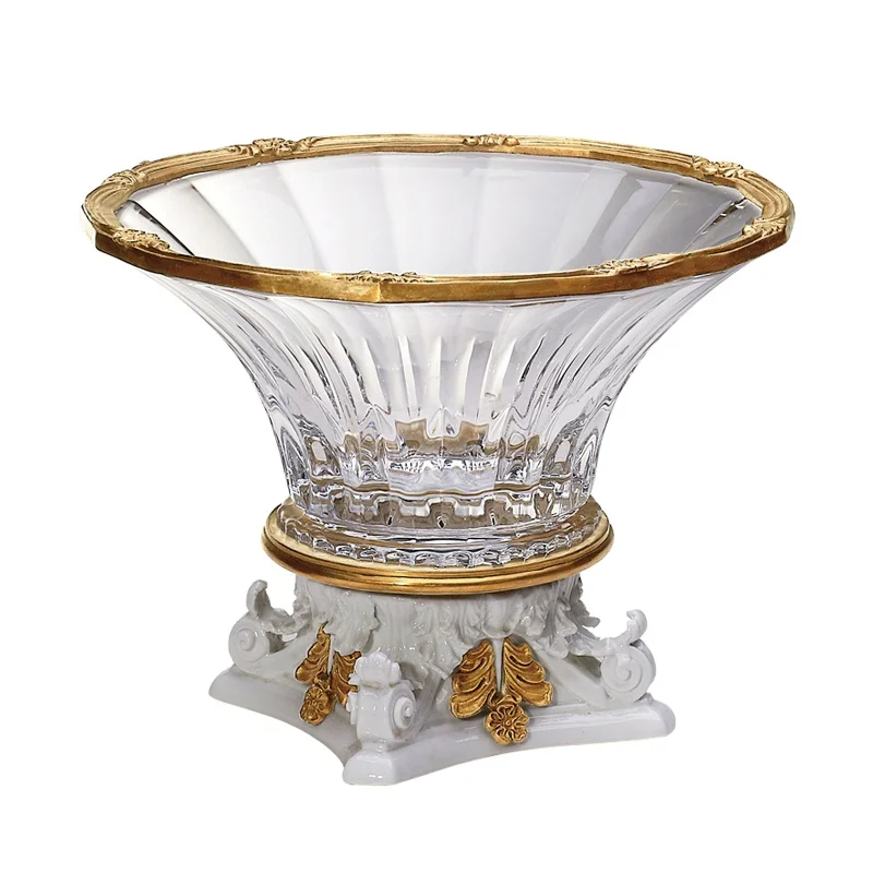 

Art Deco Fruit Plate Collection Brass Accessories Crystal Tray Home Decoration Restaurant Show with Legs Item