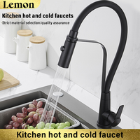 Chrome Rubber Kitchen Faucet Mixer Tap Rotation Pull Down Stream Sprayer Taps Hot Cold Water Tap One Handle Kitchen Tap