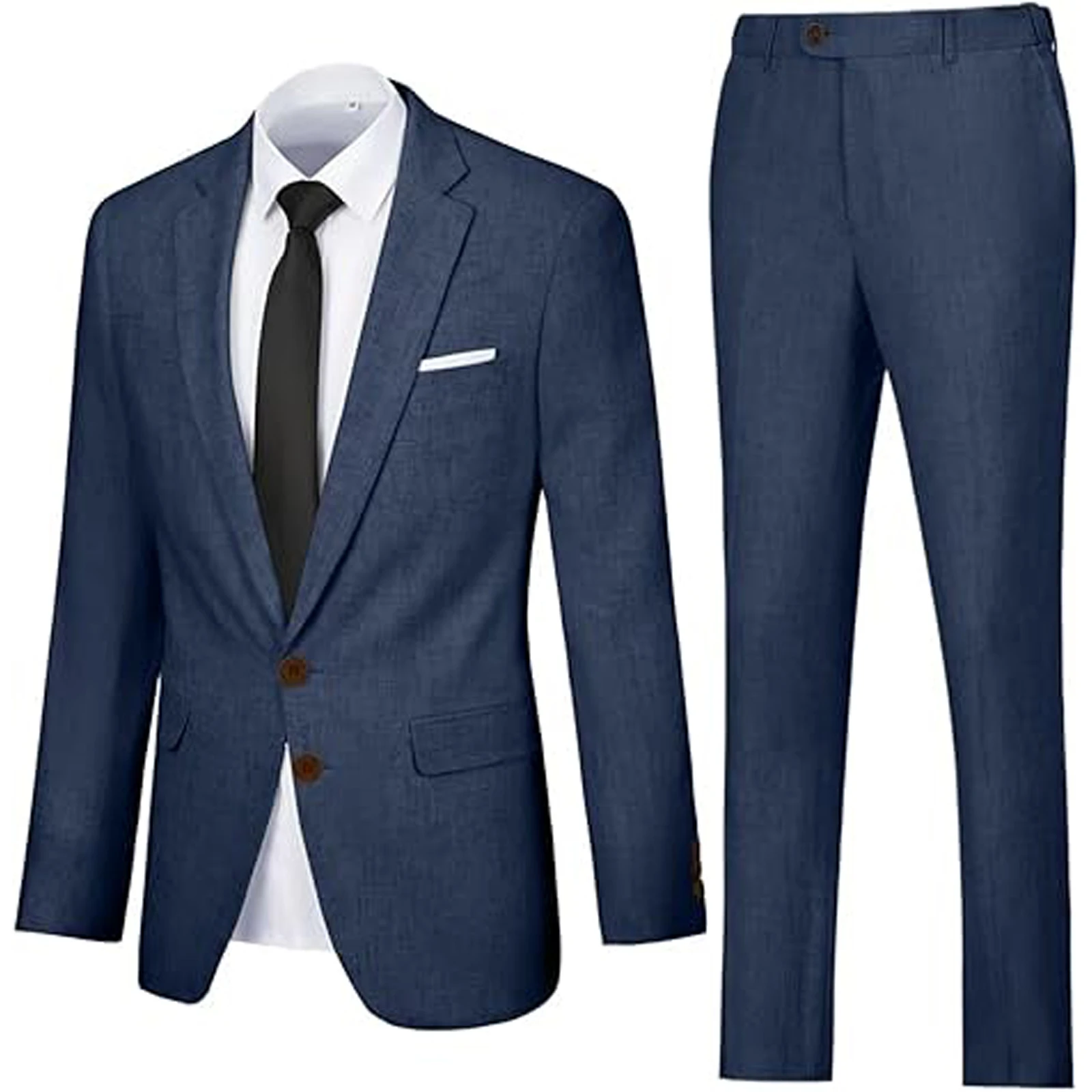 

Men's Linen 2-Piece Suit 2-Button Notch Lapel Slim Fit Blazer Pants Lightweight Formal Business Wedding Suit Jacket Trousers Set