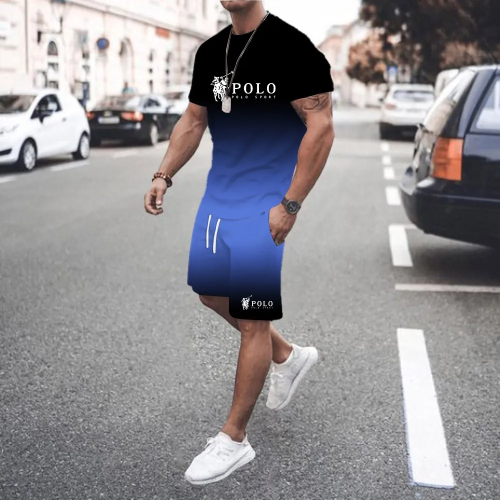 Men's Two-piece Set, Casual T-shirt With 3D Letter Patterns, Street Style, Fashionable Capri Pants Set