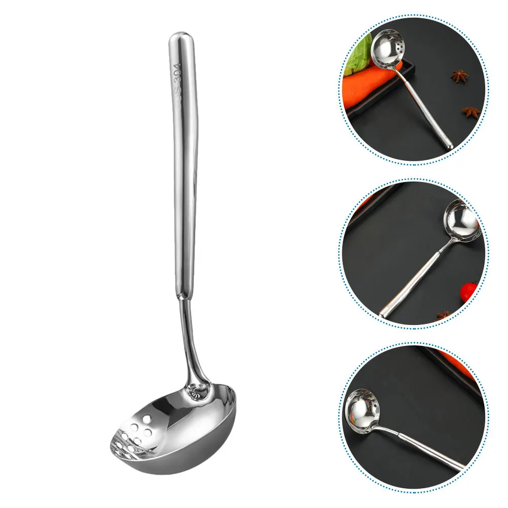 

304 Stainless Steel Soup Ladle Slotted Spoon 2 in 1 Long Handle Cooking Tool Hot Pot Skimmer Strainer Spoon Pasta Scoop