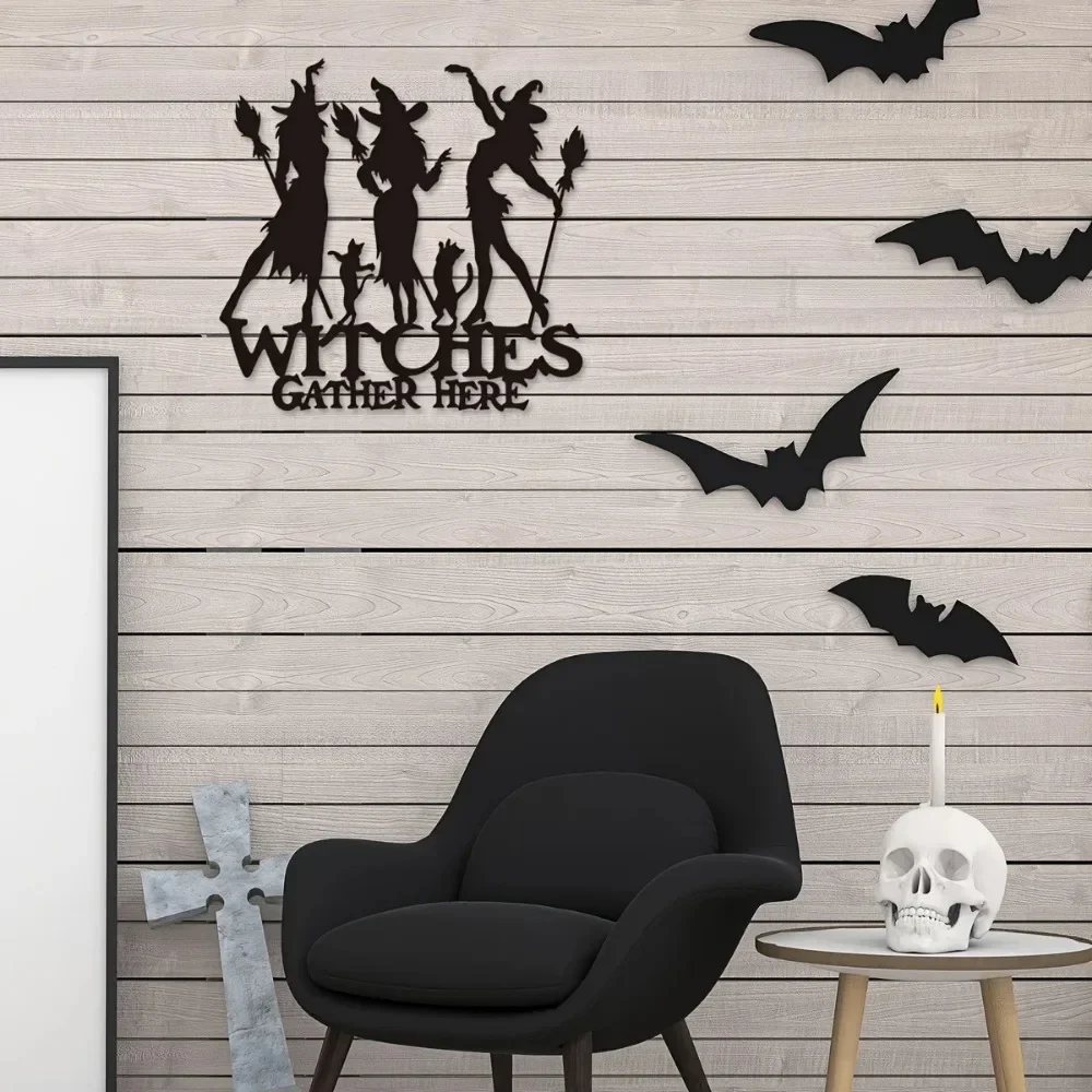 Funny Witches Gather Here:The Exceptional Metal Sign for Fall Decor,Vintage Chic Wall Art Hanger –A Remarkable Housewarming Gift