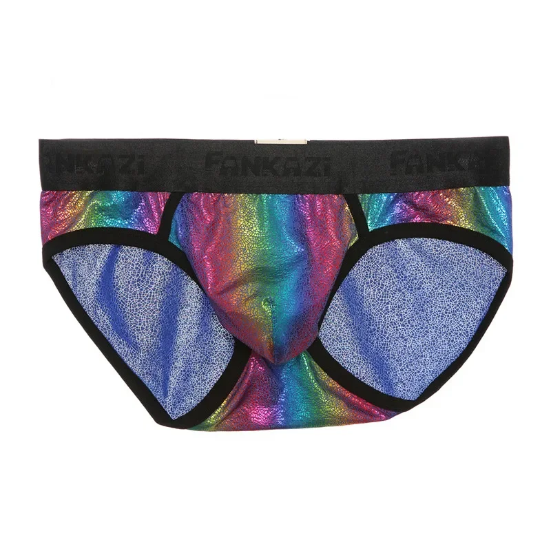 ملابس داخلية مخططة بألوان قوس قزح للرجال، ملابس داخلية منخفضة الخصر، سراويل داخلية مثلثة قابلة للتمدد