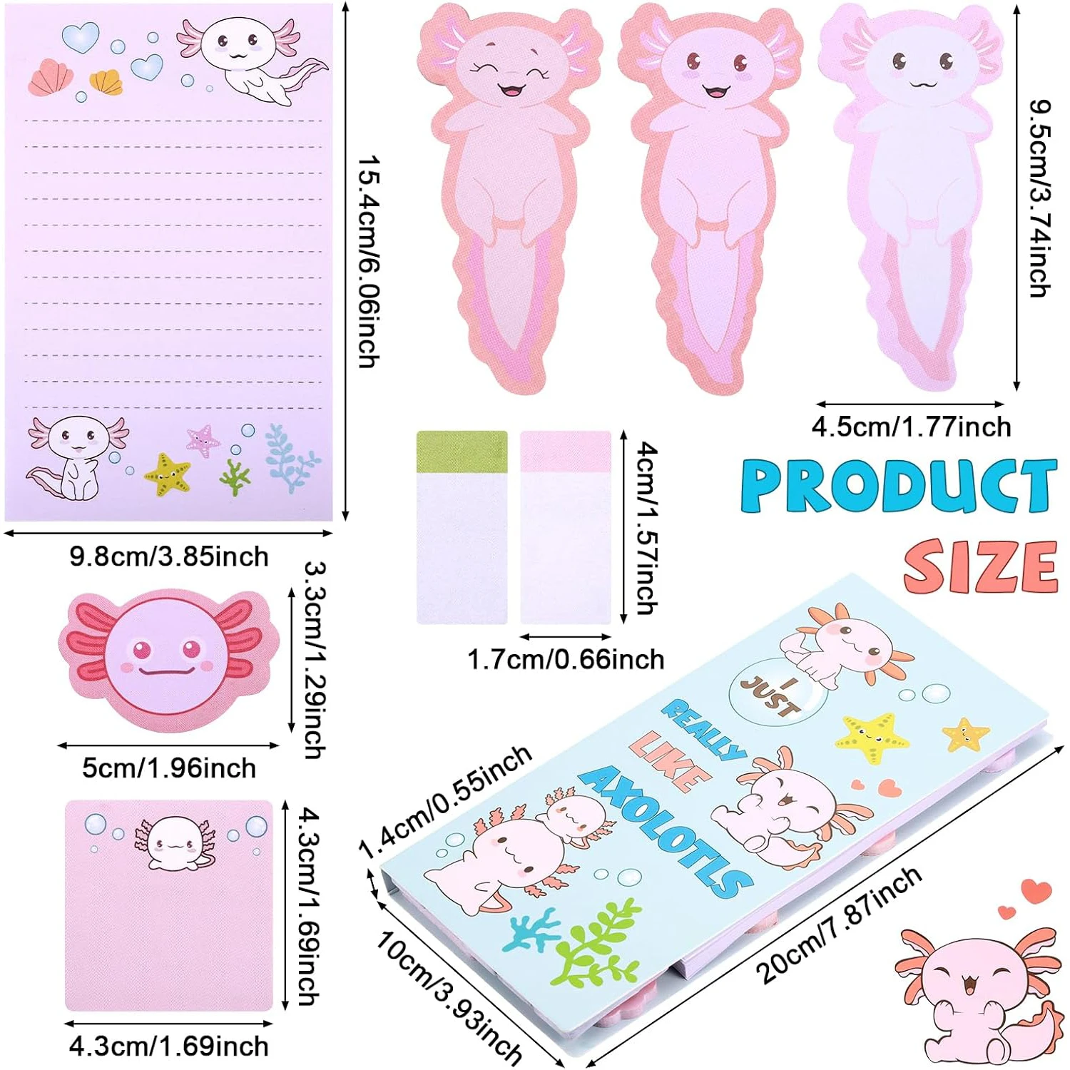 1/2 Sets Axolotl Haftnotizen Niedliche Cartoon Rosa Notizblöcke Weihnachts-Geschenkset für Mädchen Partyzubehör Schulbedarf für Schüler Schule Büro – Detail 2