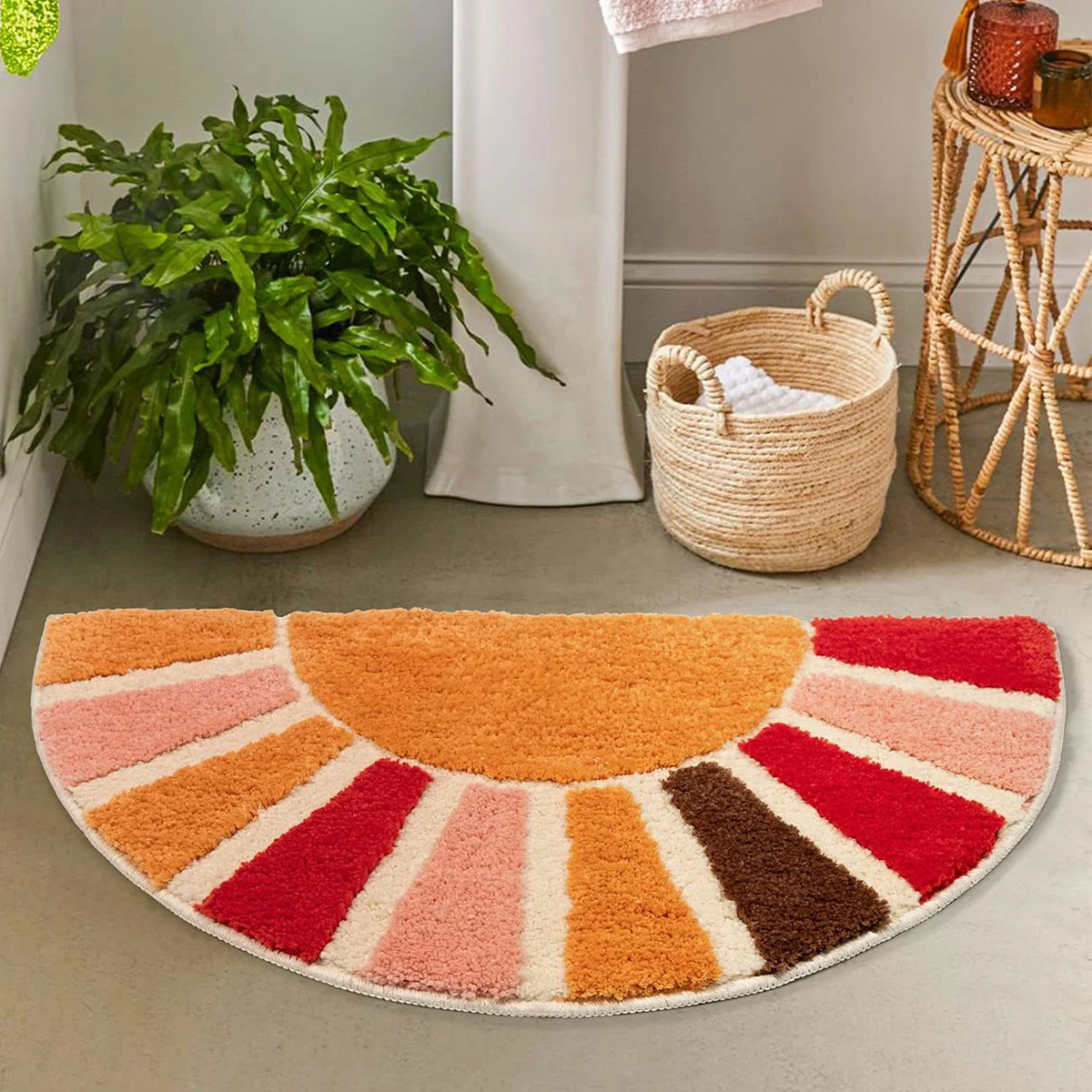 Floor Door Mat Non-slip Sun Flower Half Circle Door Rug Mat Decorative Funny Half Circle Mat Plush Bathroom Rug Home Decorative