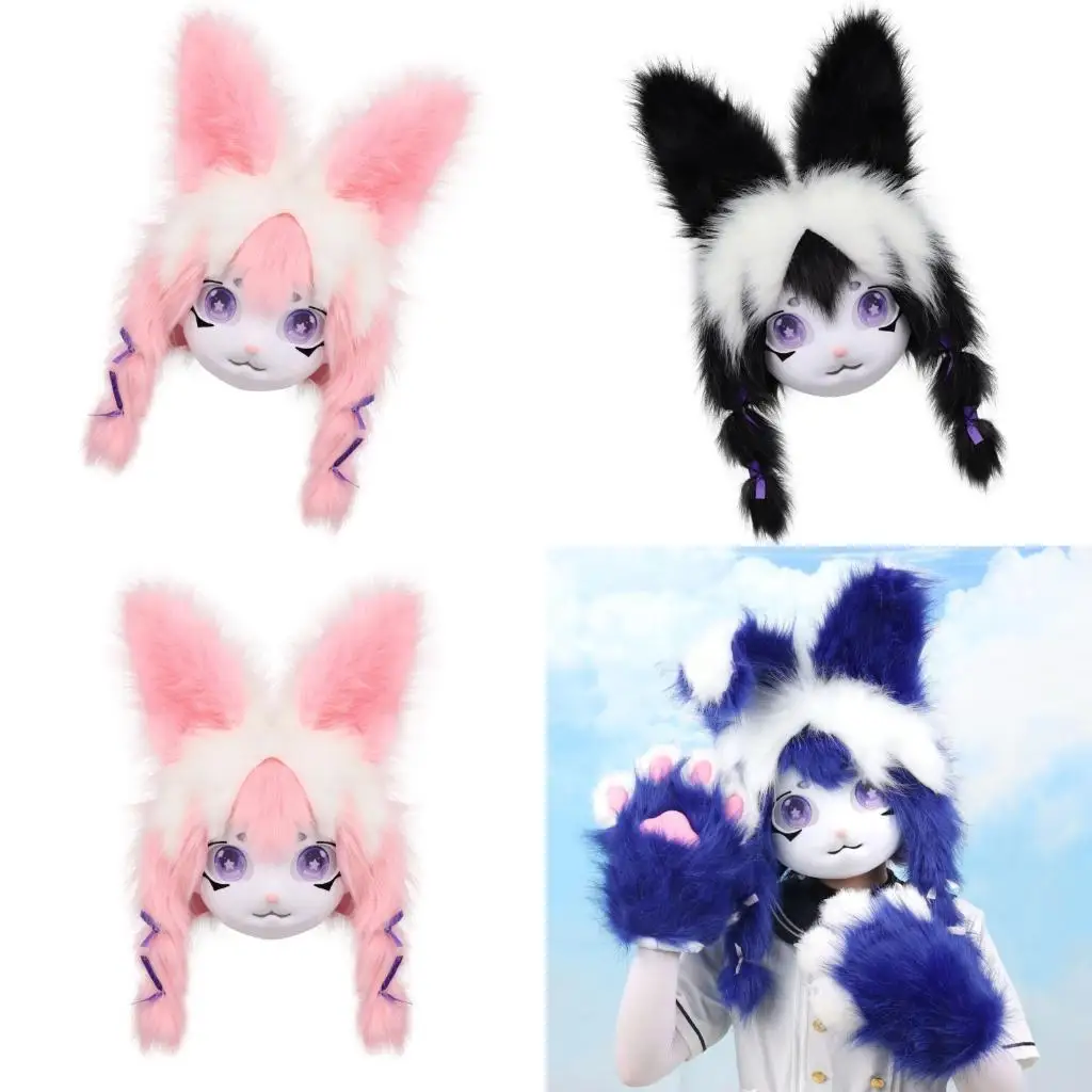

39BB Furry Animal Head Head Corpuit Cut Mask Mask Maskeen Masquerade Cosplay Costume