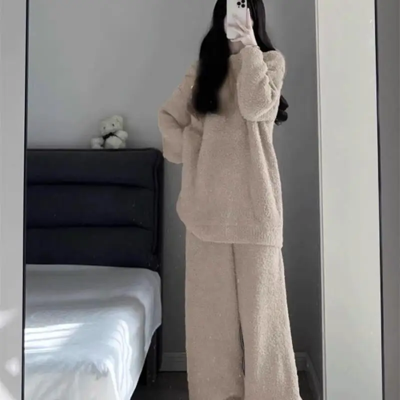 

Женская одежда, пижамный комплект, домашняя одежда, брюки с длинными рукавами, комплект из двух предметов, осенне-зимний утепленный удобный милый модный комплект