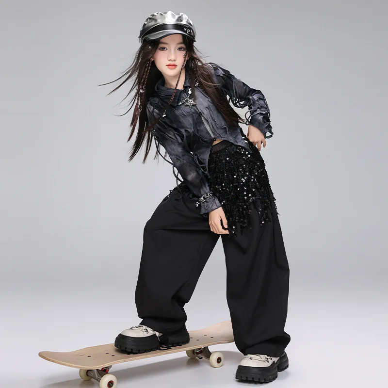 Filles K-pop Wasteland gris haut pantalon de danse de rue enfants Hip Hop veste Shorts enfants Streetwear Costume Jazz vêtements ensembles