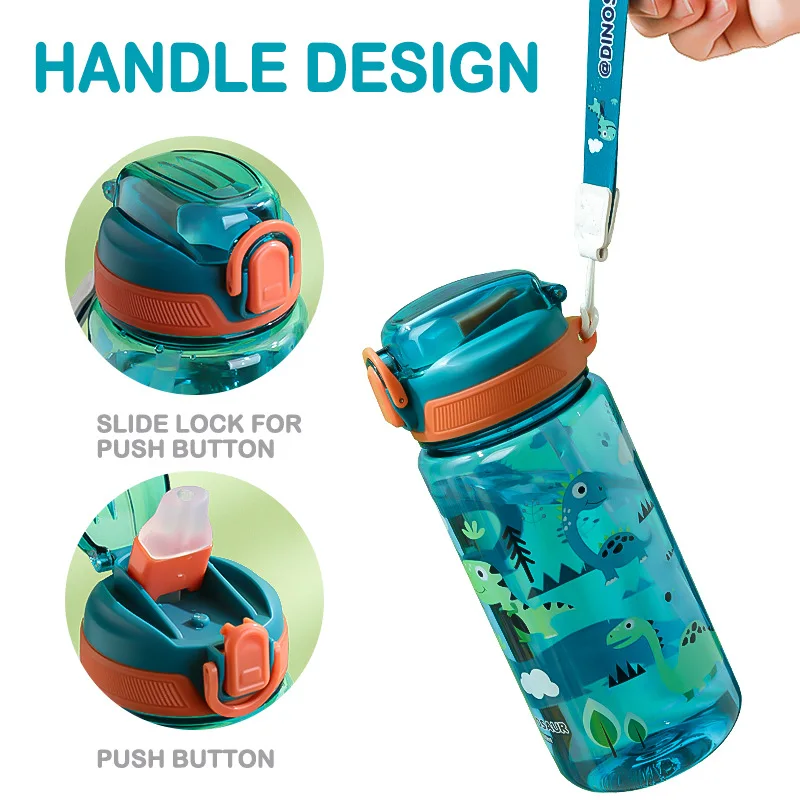 2PCS 600ML Dinosaur Water Bottle For Kids Cute Cartoon Student Sippy Cup Water Bottles Leakproof Portable Pop-up Lid Straw Cup