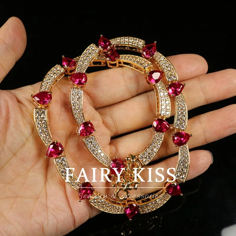 necklace single layer  copper wax inlaid zircon plated real gold design fashion jewelry inlaid red gemstones chocker