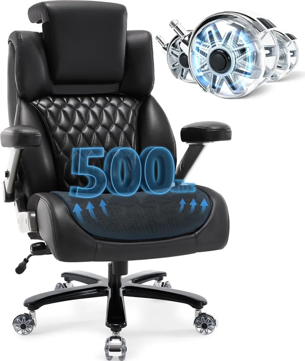 500lbs Big and Tall Office Chair with Adjustable Headrest&Wide Mesh Seat - with Lumbar Support, 3D Flip Arms Plus Size Wheels