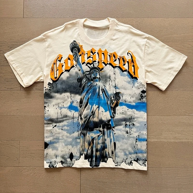 

2025 Summer Godspeed Black T-shirt Basketball Skull Round Neck Vintage Short Sleeve God Speed Tees Men Women Cotton Tops