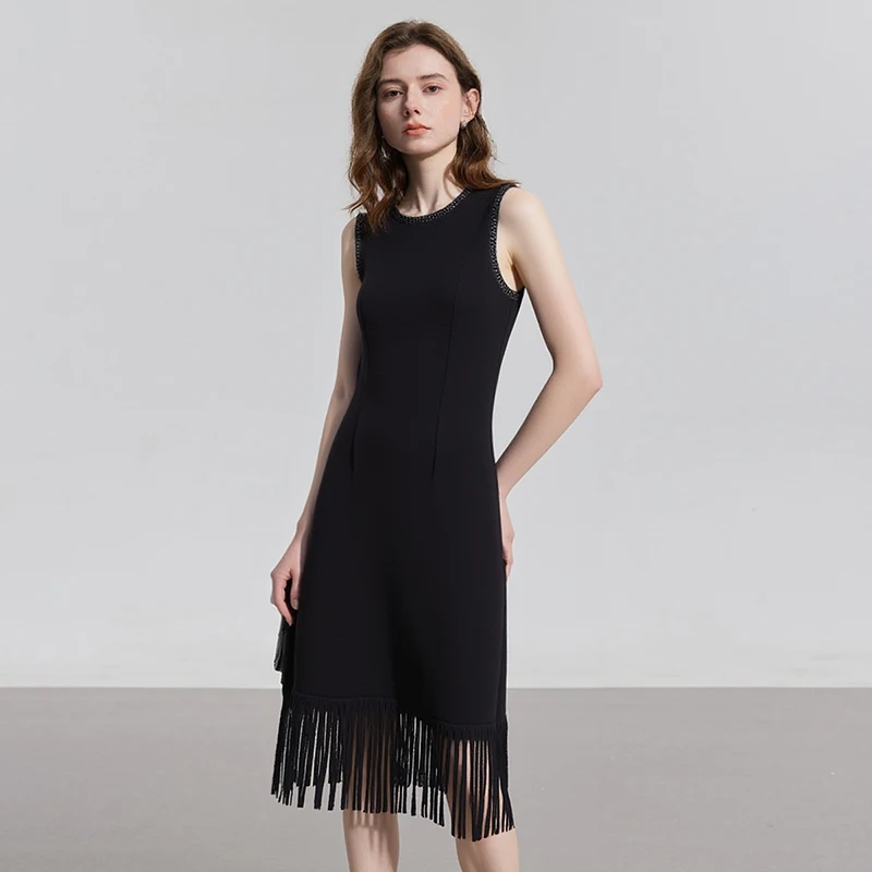 TOYOUTH Women Dress 2025 Summer New Pearl Border Tassel Elegant Sleeveless Dress 8529130