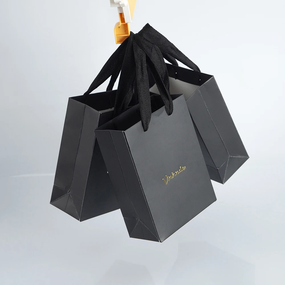 Imagem -03 - Bulk Bolsas de Papel Preto com Alças Logotipo Personalizado Art Paper Bolsa Fashion Shopping Bolsa Luxury Boutique Tote Bolsa com Fita 50 Pcs