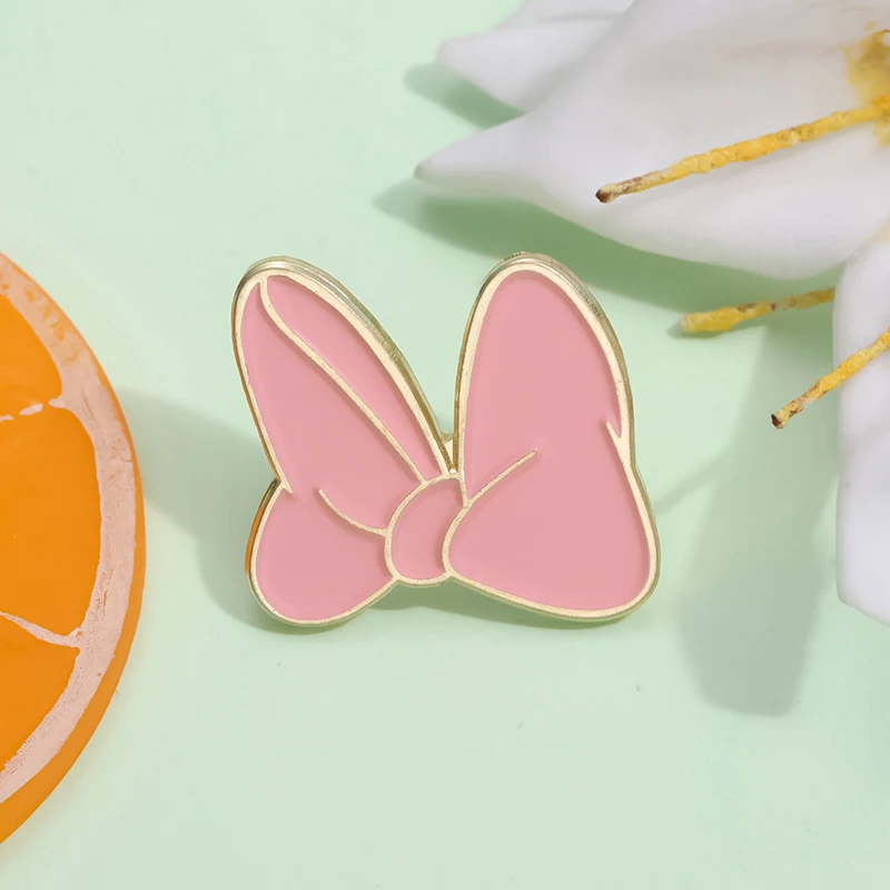Cute Pink Bow Enamel Pins Clothes Shirt Metal Decorative Brooches Backpack Lapel Badge Jewelry Accessories Gift for Friends