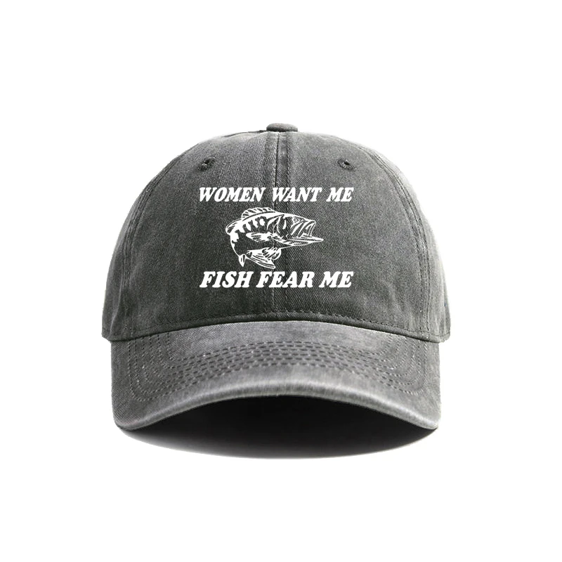 Women Want Me Fish Fear Me Baseball Cap Summer Distressed Dad Hats Men Outdoor Fisherman Caps MZ-478