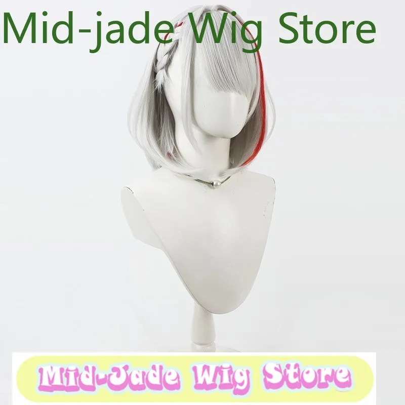 Peruca de jade médio azur lane duisburg peruca cosplay-prata branco cabelo sintético anime jogo role-playing festa de halloween desempenho