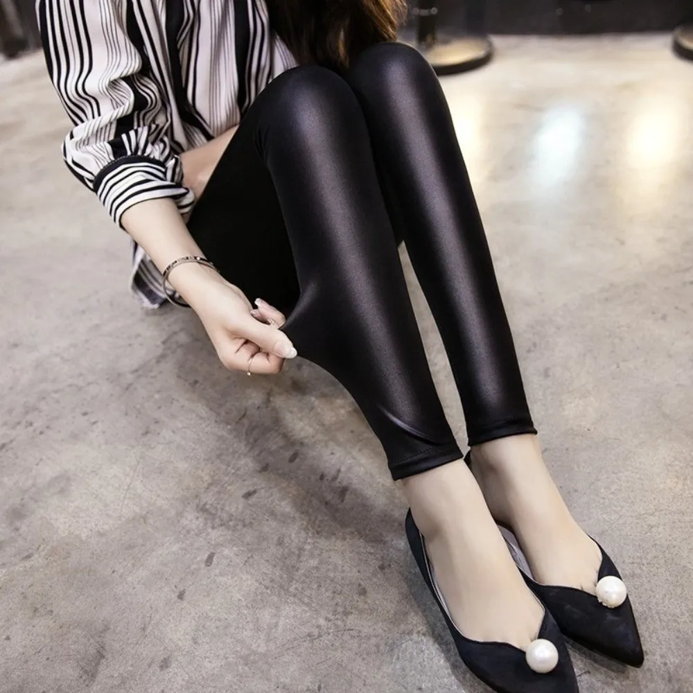 Faux Leather Faux Leather Pants Stretch Fabric Fleece Lined Fleece Lined Leggings Plus Size Elastic Waist