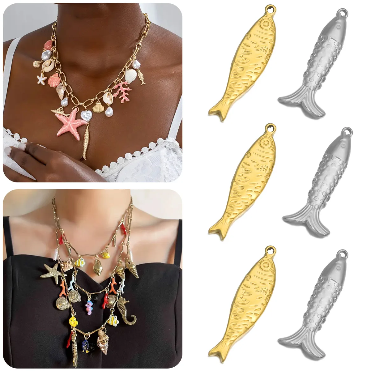 

1Pcs Stainless Steel Diamonds Fish Charm Gold-plated DIY Necklace Earrings Crafts Jewelry Making Materials Accessories Wholesale