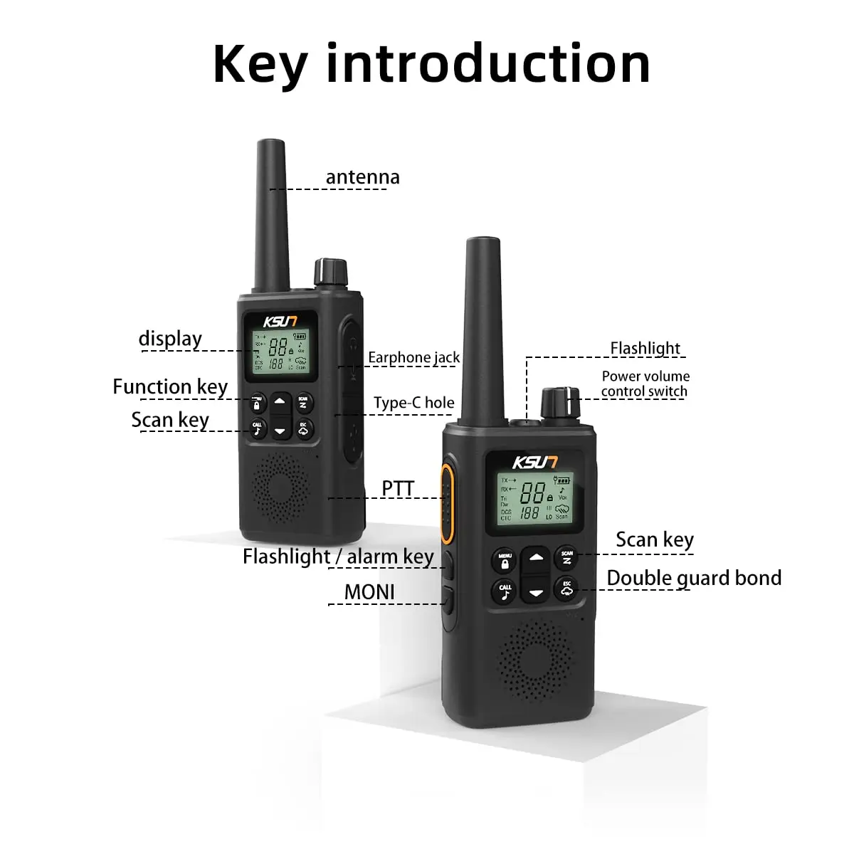 KSUN GZ30 8 واط توقعات الطقس نوع-C مصباح ليد جيب الخلفية يده طويلة المدى PMR FRS اتجاهين راديو لاسلكي تخاطب