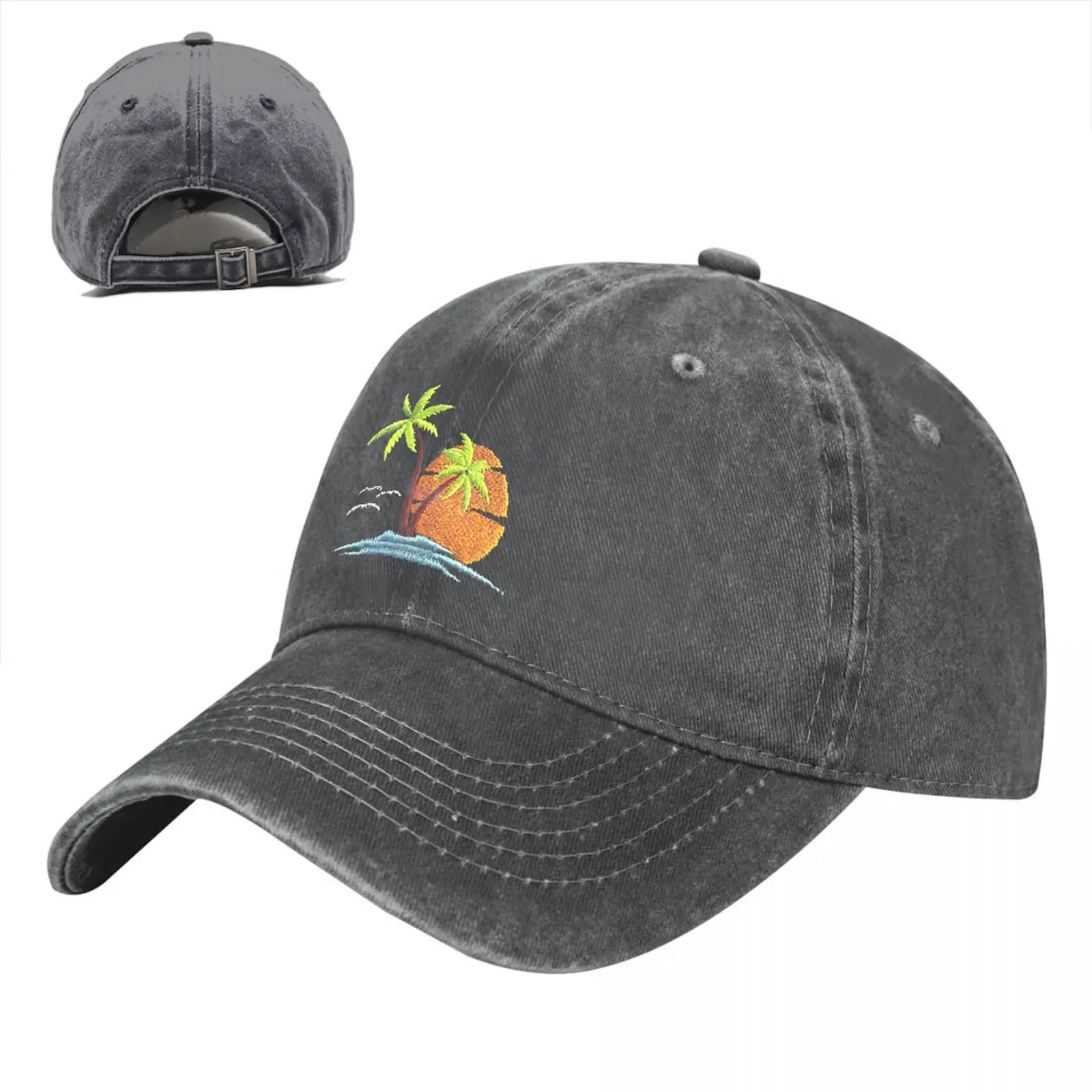 Palm Tree Baseball Cap for Men Women Adjustable Printing Washed Baseball Hats for Travel