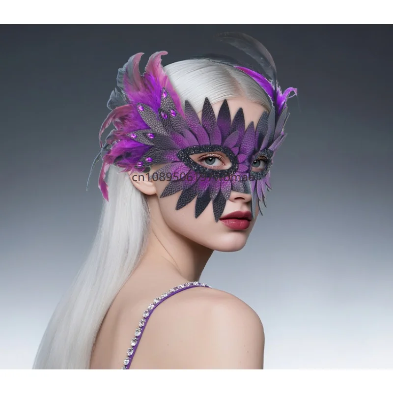 Gothic Masks Women Feather Mask for Masquerade Sparkly Rhinestone Vintage Half Face Mask Adjustable Party Stage Cosplay Props 3