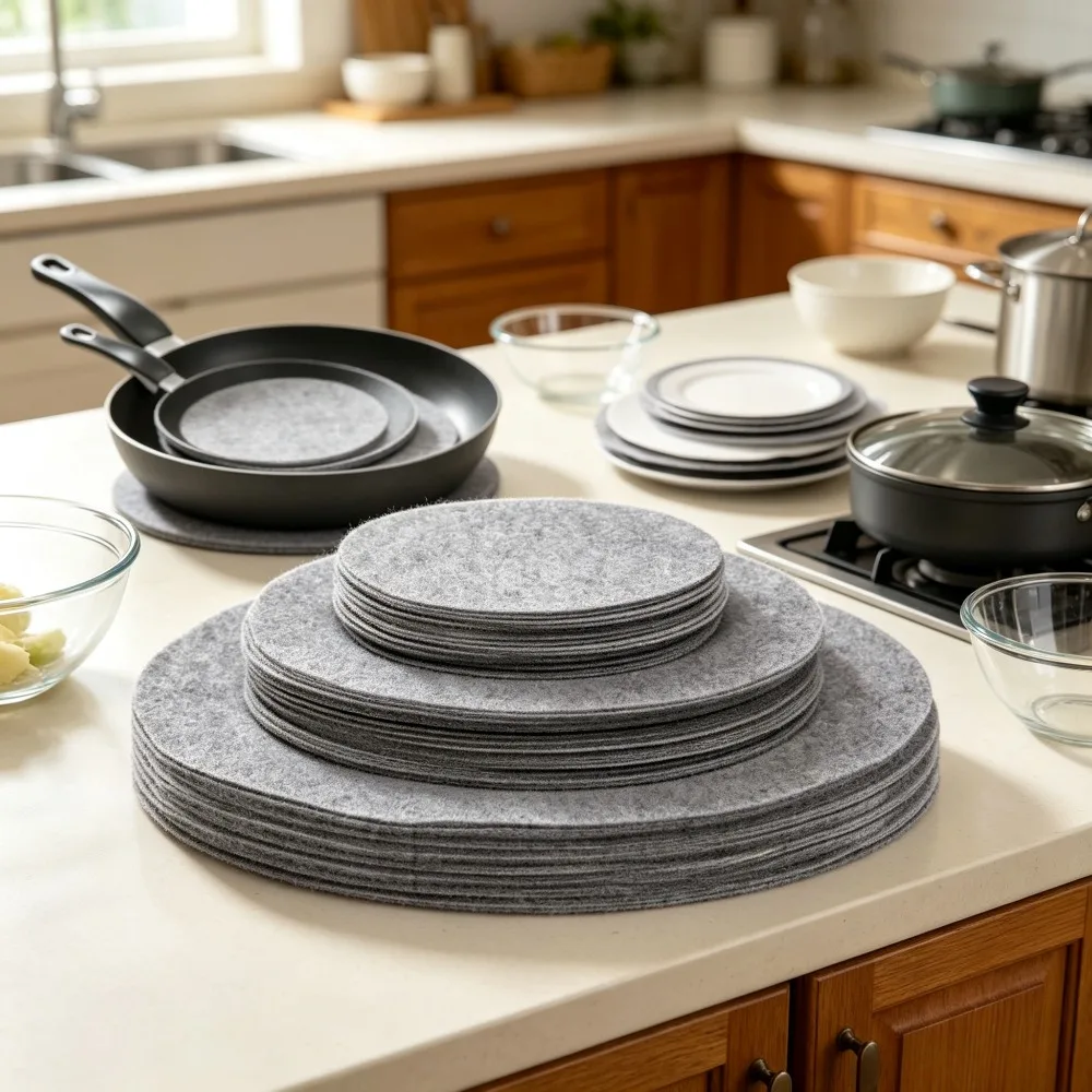 45Pcs Felt Round Pan Protectors Plate Divider Pads for Pots Dishes Bowls Cabinet Storage Scratchproof Cookware Organization