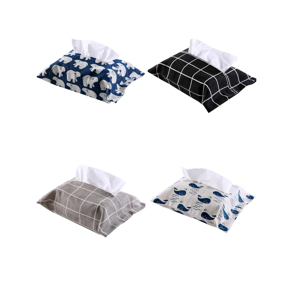 

4 Pcs Cotton Linen Fabric Tissue Box Foldable Paper Towel Holder Storage Container for Home Office Automotive Sturdy