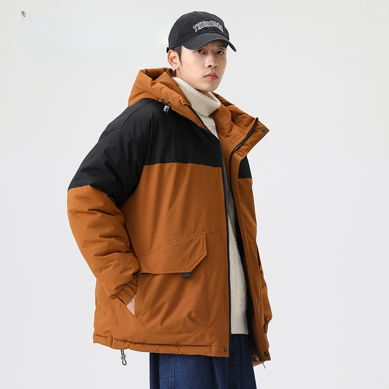 2023 Mens Winter Fashion Loose Down Jackets Male Long Sleeve Warm Hooded Coats Men Patchwork White Duck Down Outerwear H395