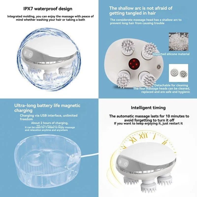 قابلة للشحن متعددة الوظائف فروة الرأس مدلك صغير العجن ذكي متعدد الوظائف الكهربائية فروة الرأس مدلك-Y48A