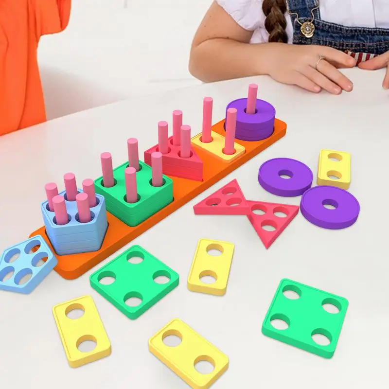 Shape Stacking Toy Silicone Sorting Stacking Toys For Toddler Stacking & Matching Shape Stacker STEM Preschool Learning Toys For