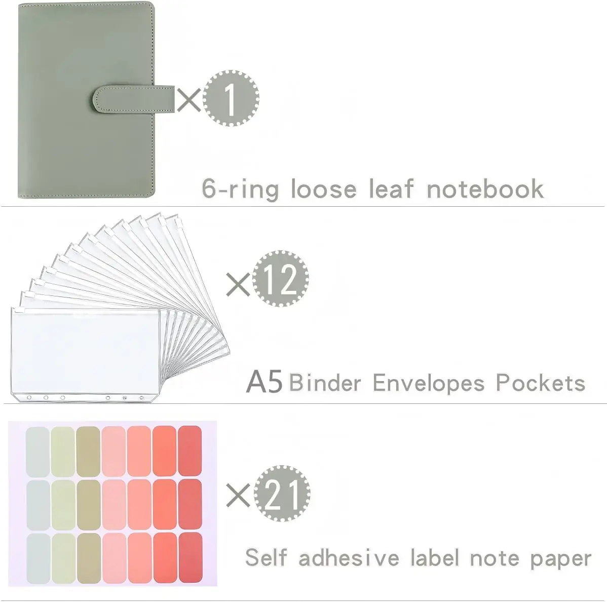 Neuer A5-Leder-Binder, Budgetplaner, Organizer mit 12 Stück Reißverschluss-Binder, Taschen-Geldumschlägen-System, für Budgetierung, Geldsparnis