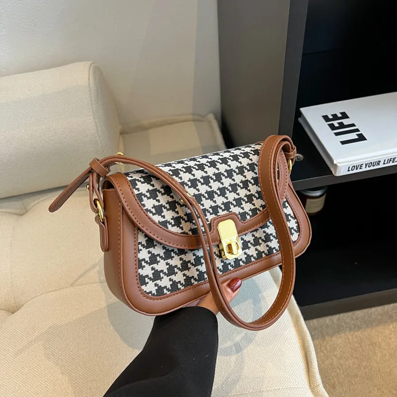 bags for women 2022 new luxury handbags bolso replica Fashion Retro Handbag Female Shoulder Bag Messenger bag houndstooth