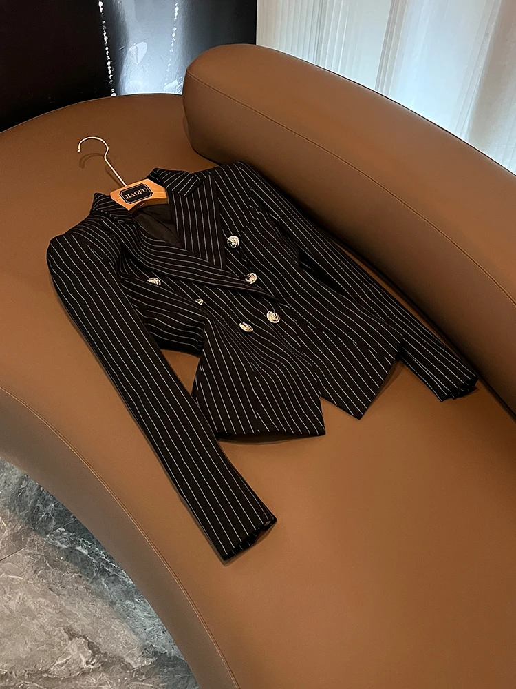 

Ele Commute Sle Women's Small Suit OL Striped lectual oulder Pad Ele Jaet ort Length Long Sve
