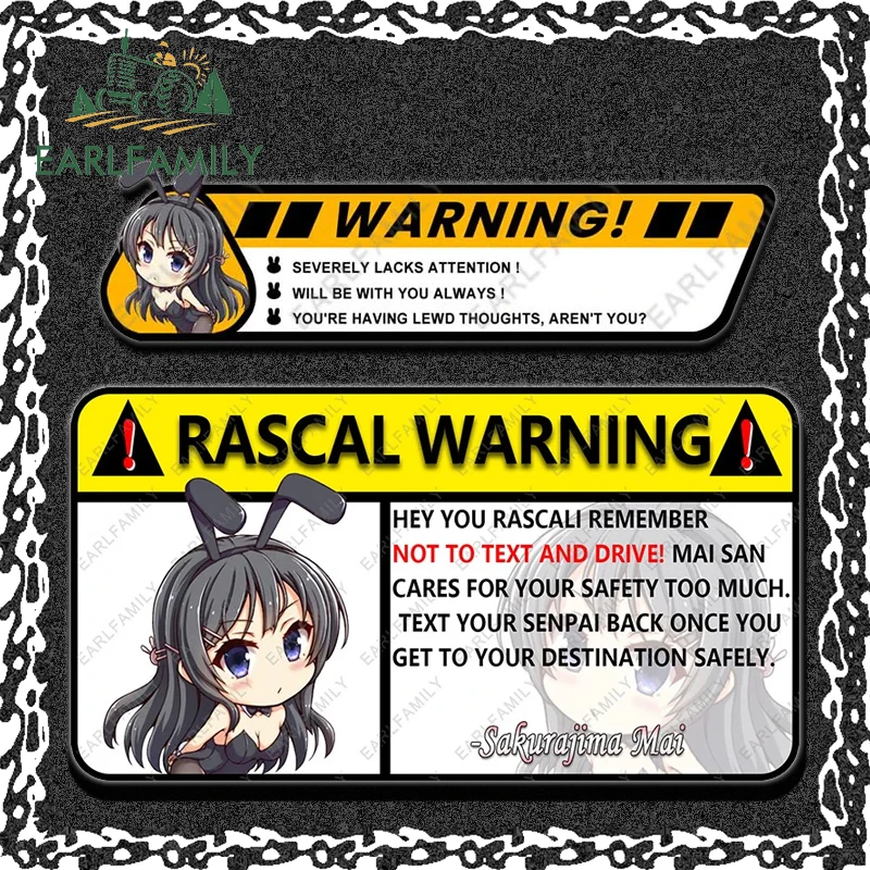 

EARLFAMILY Chibi Sakurajima Mai Car Stickers Anime Warning Windows Decal Motorcycle Campervan Trunk Light Barrier Car Styling