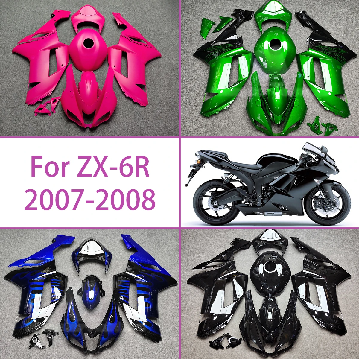 Injection Fairing Set 2007 2008 ZX-6R Matte Pink Custom Prime Motorcycle Fairings Kit Glassy Blue For Kawasaki 07 08 ZX 6R