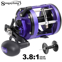 Sougayilang Drum Fishing Reel 3.8:1 Speed Ratio 3+1BB Metal Wire Cup Outgoing Line Alarm Sea Fishing/Towing Precise Fish Control