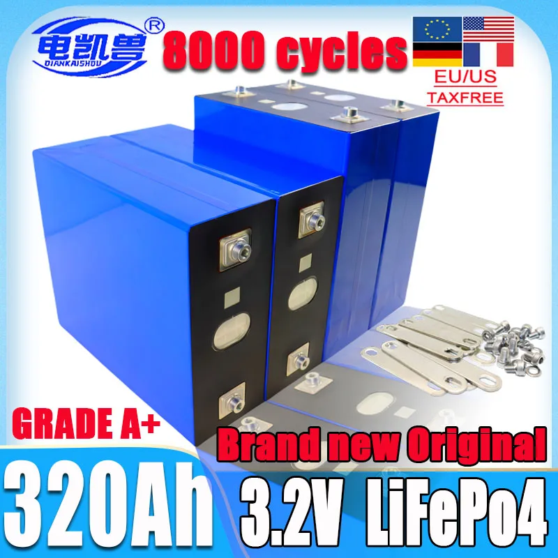 1-16pcs new 3.2V 320ah A-level LiFePo4 battery DIY 12V 24V 48V RV marine solar lithium iron phosphate battery EU/US duty-free