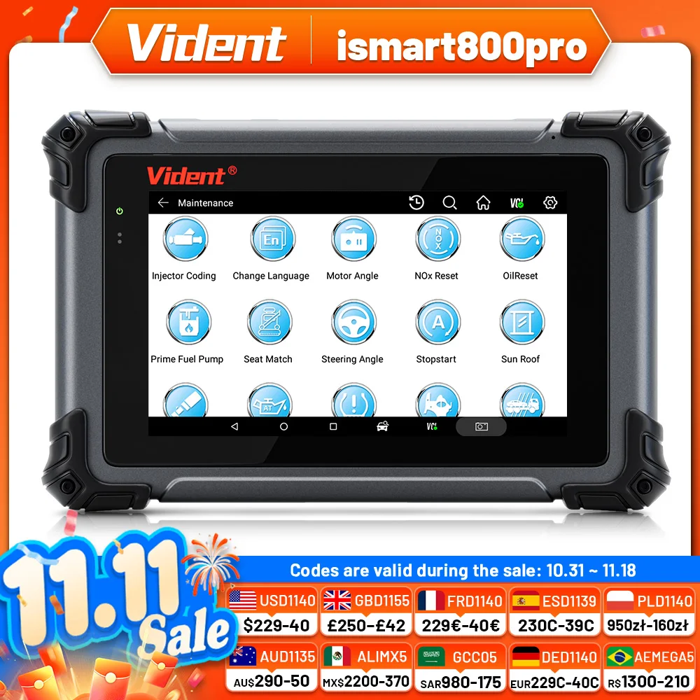 VIDENT ISmart800 Pro OBD2 Scanner Full System Car Diagnostic Tool Key Programming Bi-Directional Control 40+ Reset CAN FD& DoIP