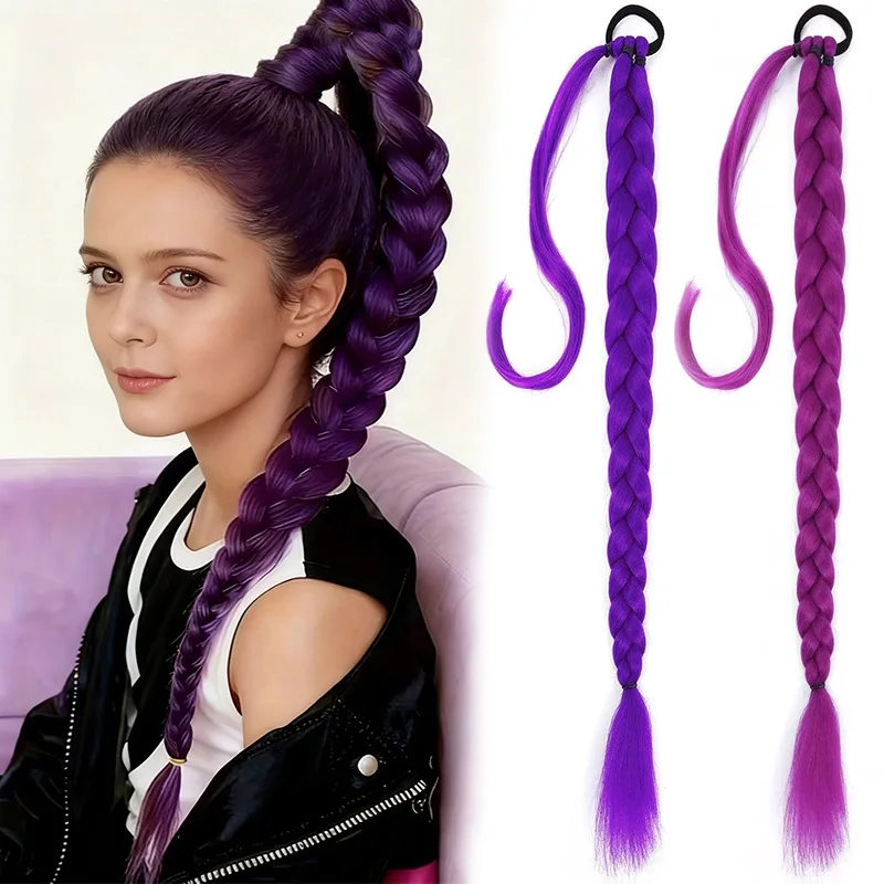 Long Purple Braid Ponytail Hair Extensions 36 Inch Purple Hair Extensions for Braiding Clip-in Ponytail for Cosplay Synthetic