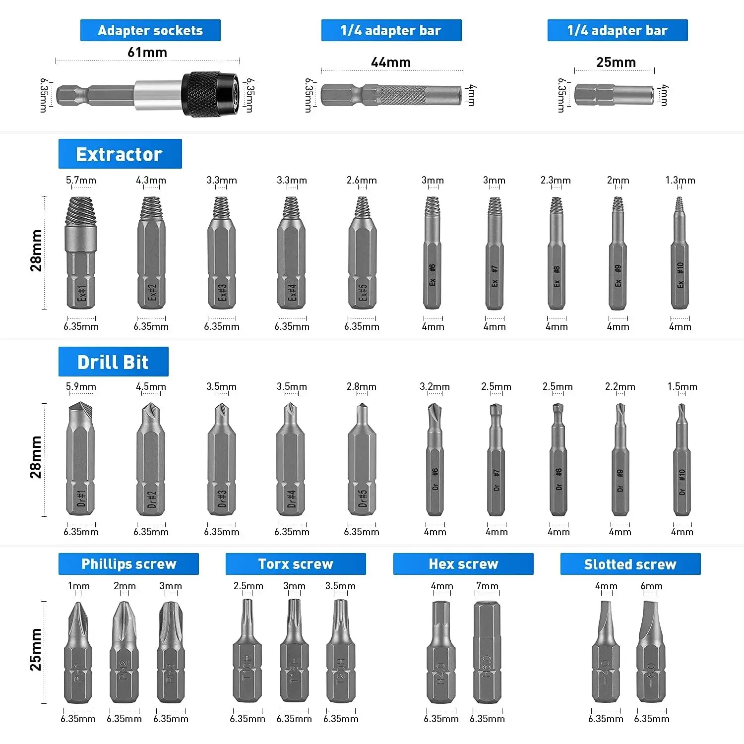 33 PCS Damaged Screw Extractor Kit with Sleeve Extension Drill Bit for Universal Guillotine Bolt Removal Screw Removal Tool