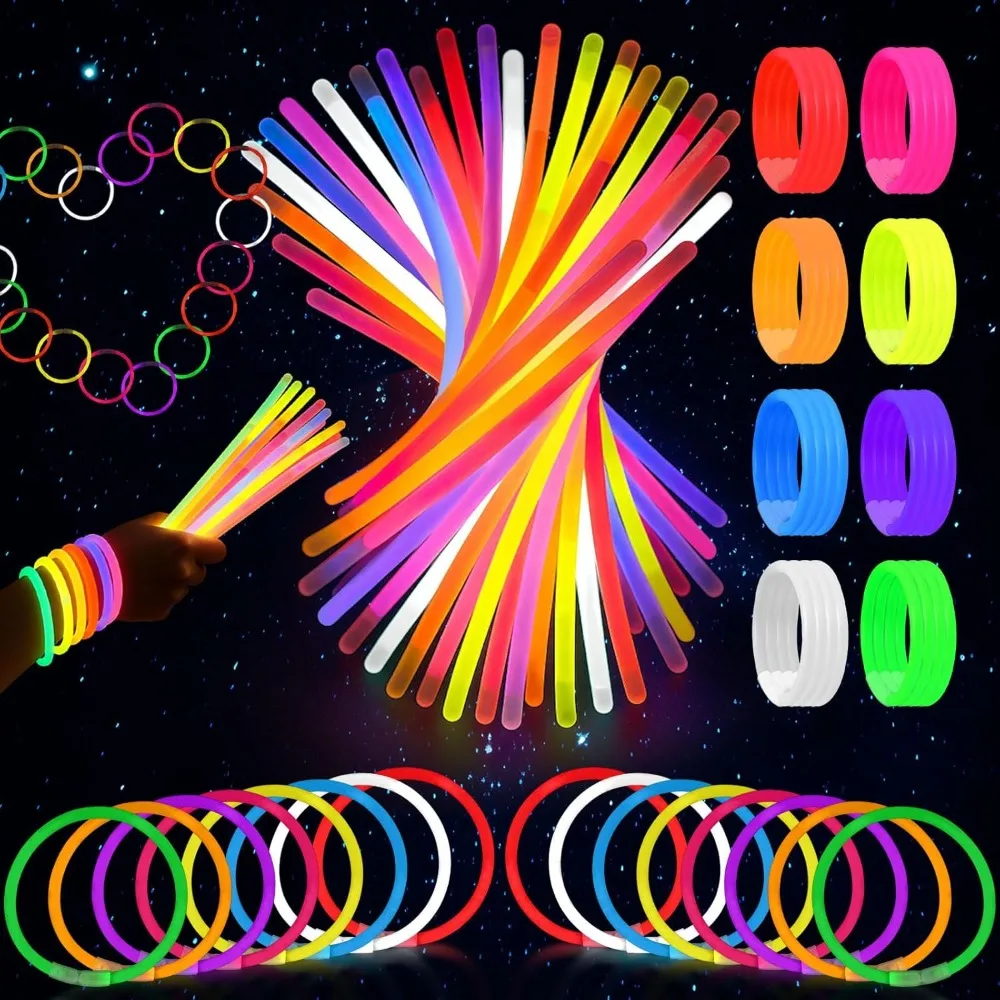 

3 otters 100PCS Glow Sticks, 8 Inch Glow in the Dark Party Favors Halloween Party Supplies Light Up Sticks for Kids Adults Birth