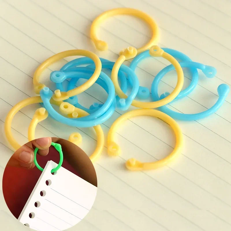 12pcs Plastic Loose Leaf Binder Ring Hoop DIY Albums Circle Loops Snap Hook Keychain Stationery Notebook Card Scrapbook Supplies