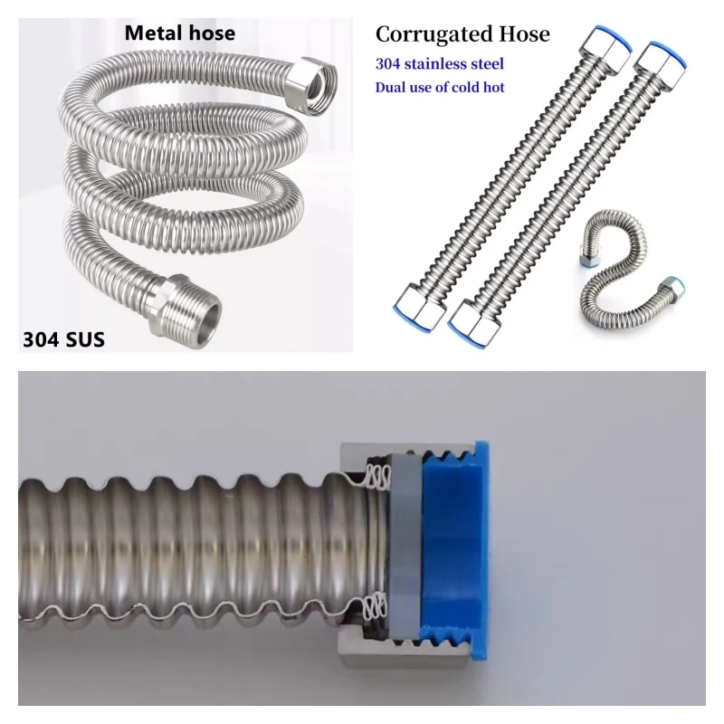 1/2, 3/4 Inch 304 Stainless Steel Hose Cold Hot Water Pipe Faucet Connection Pipe Garden Water Connection Fish Tank Accessories
